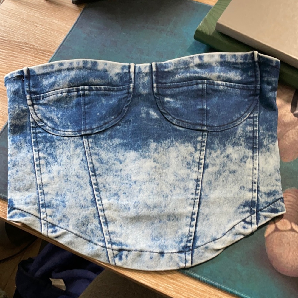 Denim strapless corset